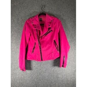 Tripp NYC Hot Pink Corduroy Moto Jacket Womens Size Small Zip Up Biker Y2K